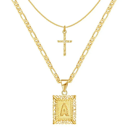 Cross Initial Necklace Set | Gold