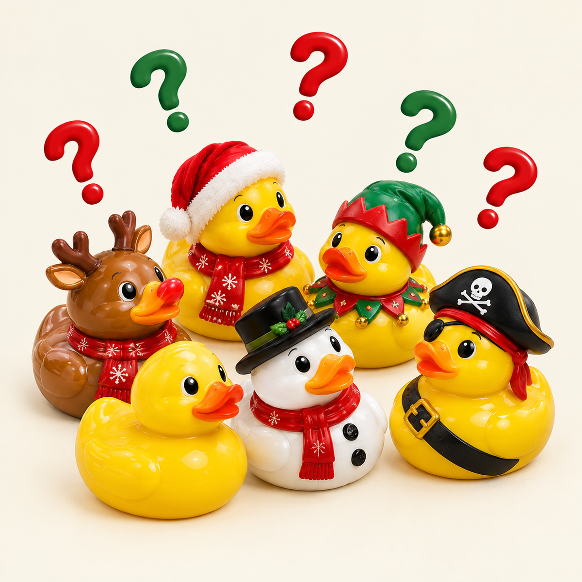 Rubber ducks with question marks