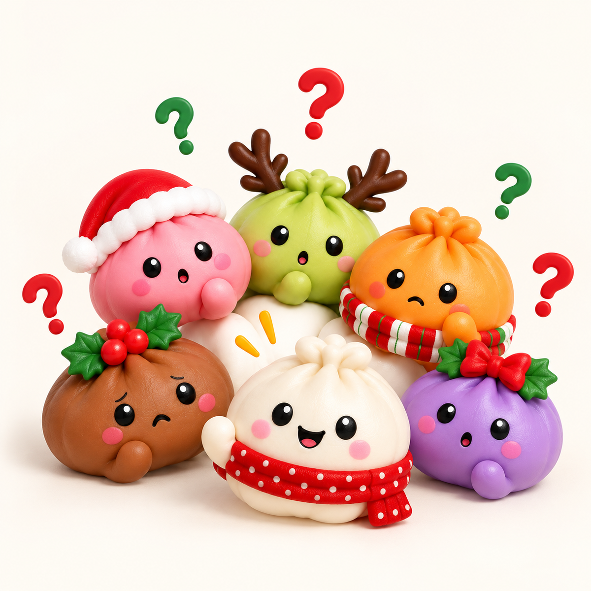Dumpling squishies with question marks